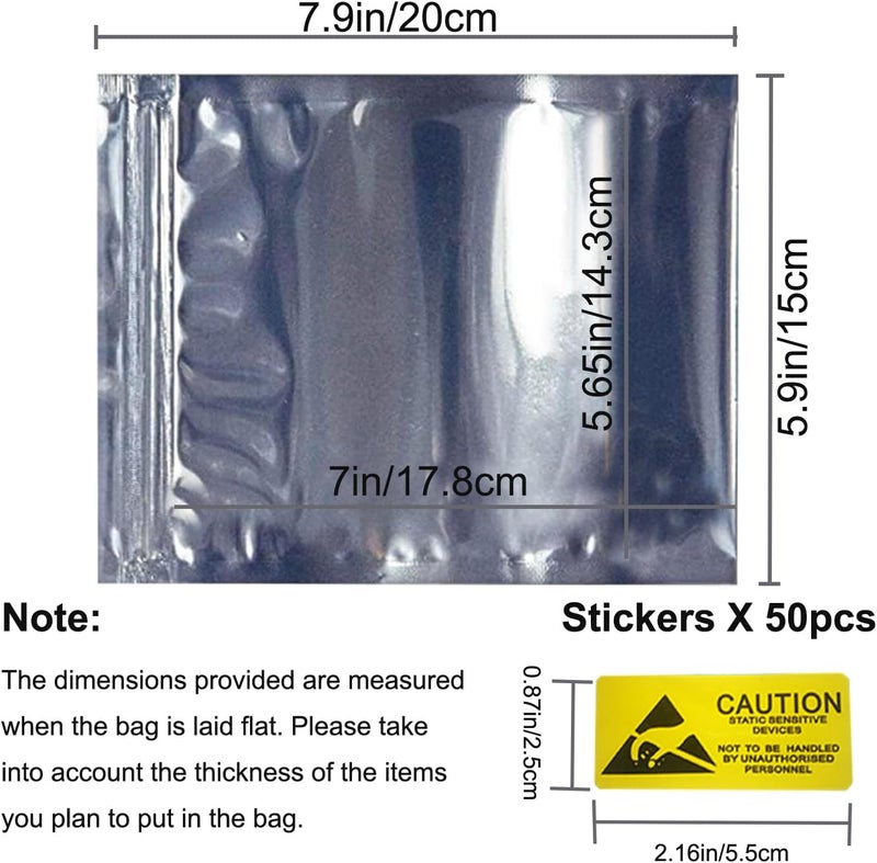 Zoolfix Antistatic Bags, 50pcs Resealable ESD Bags 6x8inches with Labels for GPU Hard Drive SSD HDD and Electronic Device (Ziplock-6X8-50pc) - Image 2
